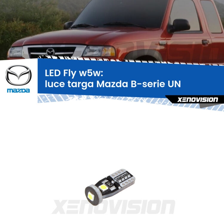<strong>luce targa LED per Mazda B-serie</strong> UN 1999 - 2006. Coppia lampadine <strong>w5w</strong> Canbus compatte modello Fly Xenovision.