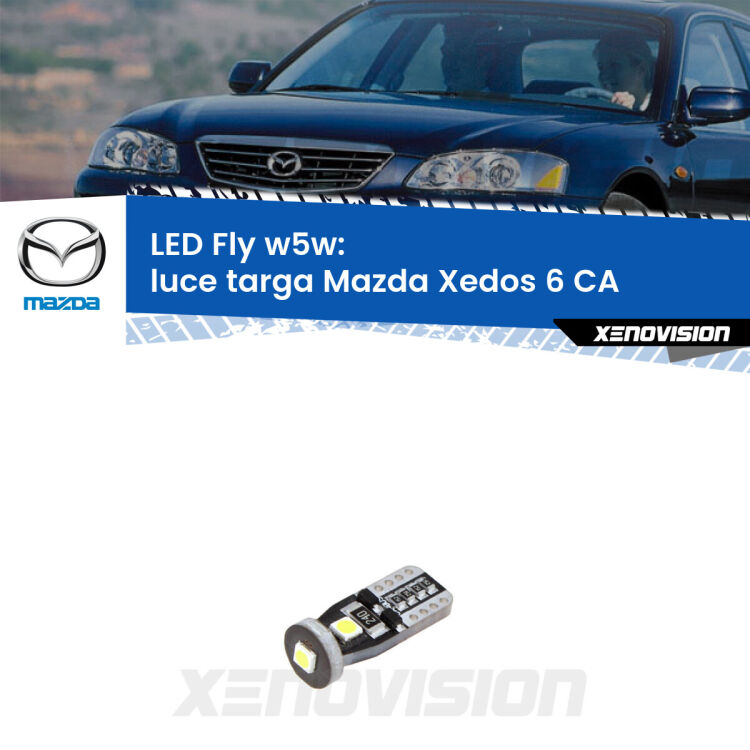<strong>luce targa LED per Mazda Xedos 6</strong> CA 1992 - 1999. Coppia lampadine <strong>w5w</strong> Canbus compatte modello Fly Xenovision.
