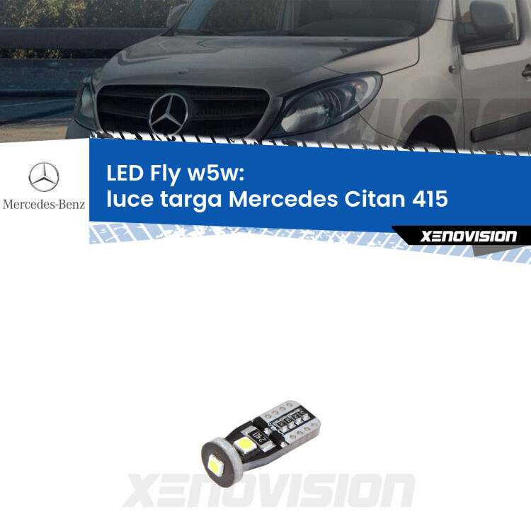 <strong>luce targa LED per Mercedes Citan</strong> 415 2012 in poi. Coppia lampadine <strong>w5w</strong> Canbus compatte modello Fly Xenovision.