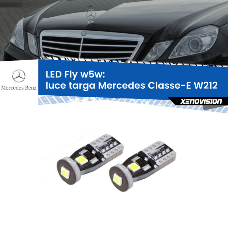 0 Luce Targa LED Mercedes Classe-E W212 2009 - 2016: W5W Fly <strong>luce targa LED per Mercedes Classe-E</strong> W212 2009 - 2016. Coppia lampadine <strong>w5w</strong> Canbus compatte modello Fly Xenovision.