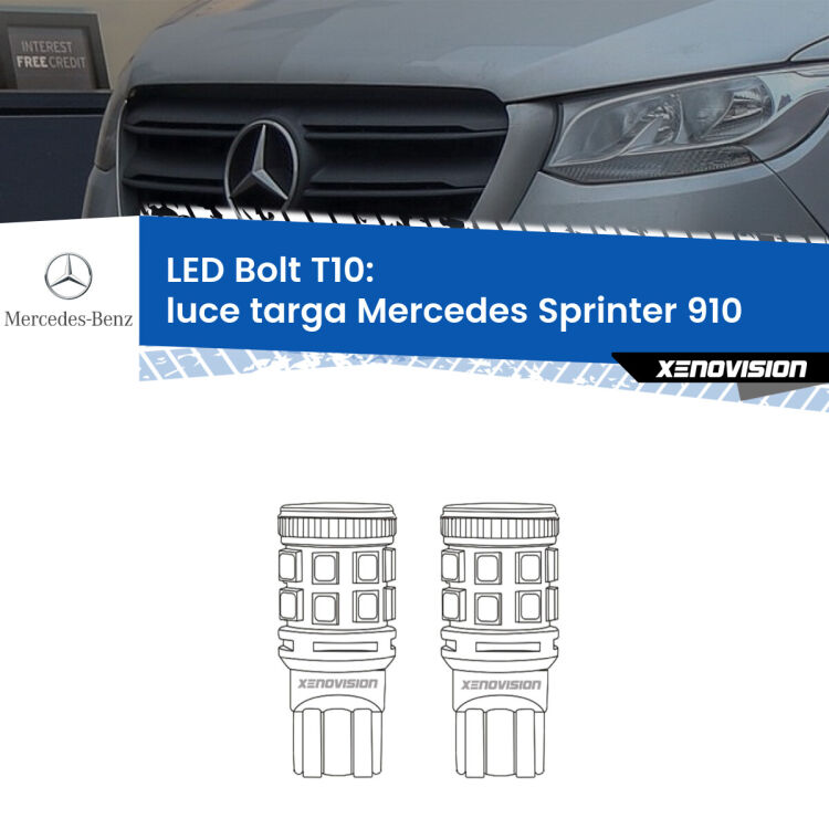 0 Luce Targa LED Mercedes Sprinter 910 2018 in poi: T10 Bolt <strong>Luce Targa LED per Mercedes Sprinter</strong> 910 2018 in poi. Coppia lampade <strong>T10</strong> modello Bolt canbus.