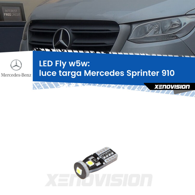 <strong>luce targa LED per Mercedes Sprinter</strong> 910 2018 in poi. Coppia lampadine <strong>w5w</strong> Canbus compatte modello Fly Xenovision.