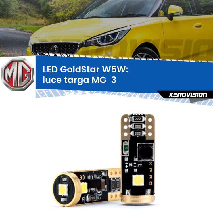 0 Luce Targa LED MG  3  2011 in poi: T10 GoldStar <strong>Luce Targa LED MG  3</strong>  2011 in poi: ottima luminosità a 360 gradi. Si inseriscono ovunque. Canbus, Top Quality.