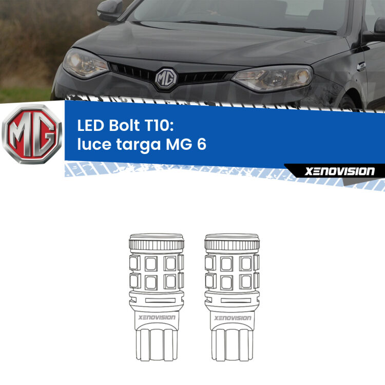 0 Luce Targa LED MG 6  2010 in poi: T10 Bolt <strong>Luce Targa LED per MG 6</strong>  2010 in poi. Coppia lampade <strong>T10</strong> modello Bolt canbus.