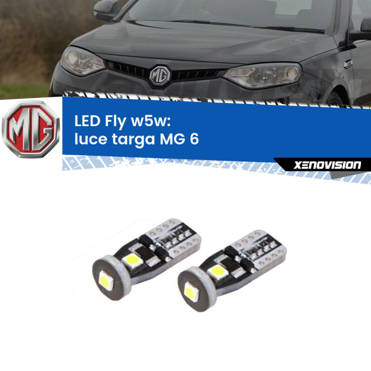 0 Luce Targa LED MG 6  2010 in poi: W5W Fly <strong>luce targa LED per MG 6</strong>  2010 in poi. Coppia lampadine <strong>w5w</strong> Canbus compatte modello Fly Xenovision.