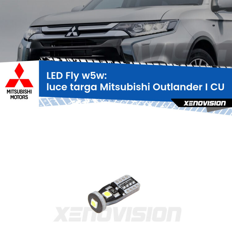 <strong>luce targa LED per Mitsubishi Outlander I</strong> CU 2001 - 2006. Coppia lampadine <strong>w5w</strong> Canbus compatte modello Fly Xenovision.