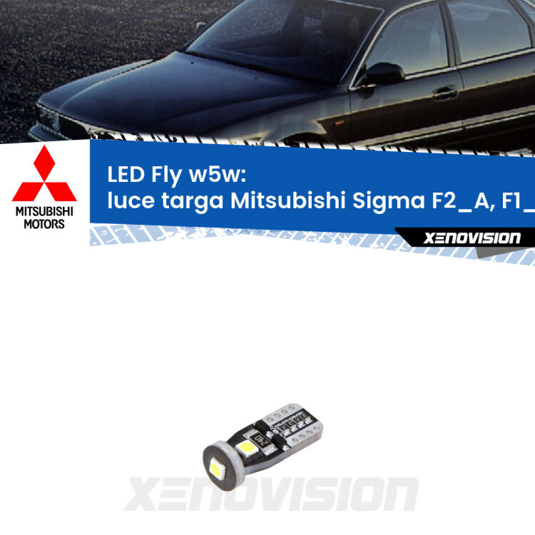 <strong>luce targa LED per Mitsubishi Sigma</strong> F2_A, F1_A 1990 - 1996. Coppia lampadine <strong>w5w</strong> Canbus compatte modello Fly Xenovision.
