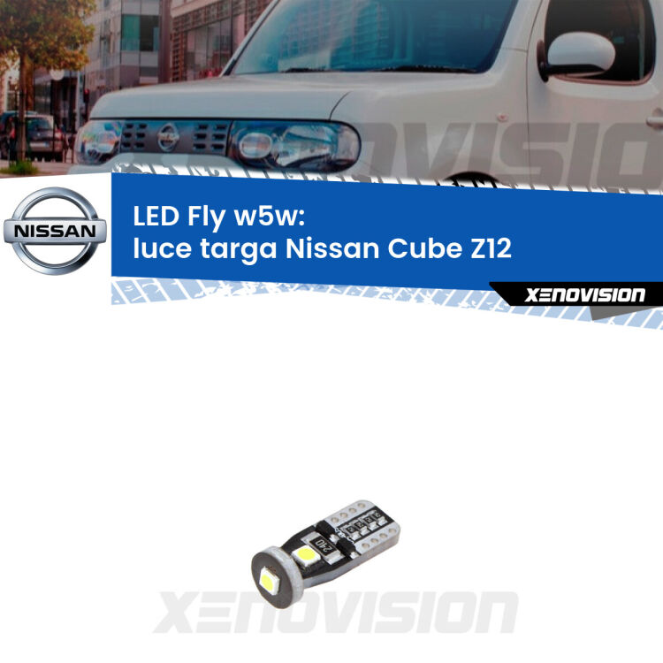<strong>luce targa LED per Nissan Cube</strong> Z12 2008 - 2012. Coppia lampadine <strong>w5w</strong> Canbus compatte modello Fly Xenovision.