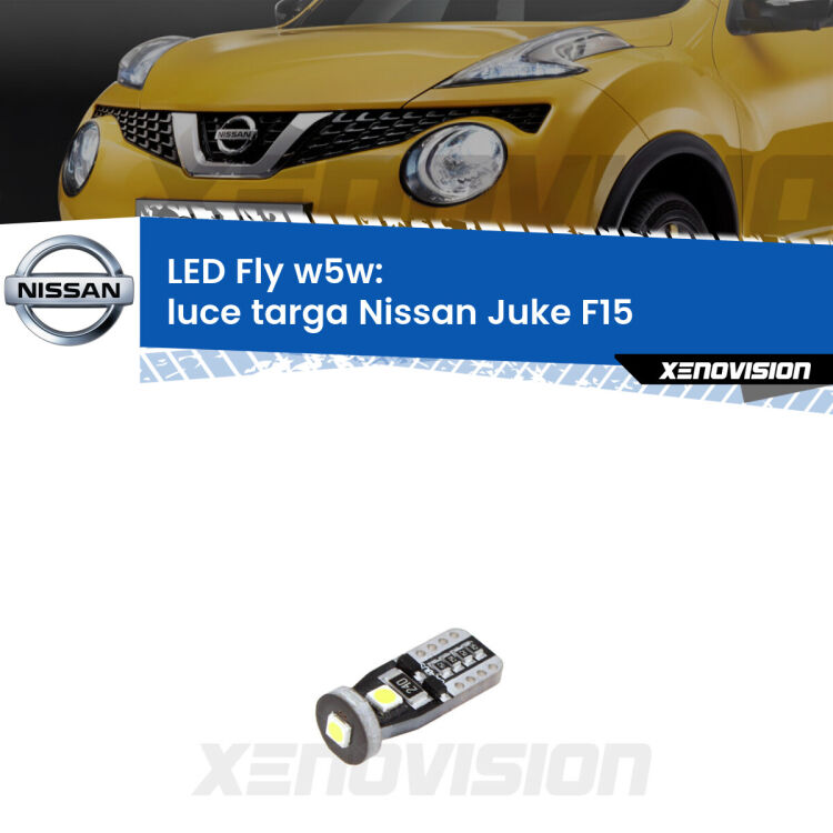 <strong>luce targa LED per Nissan Juke</strong> F15 2010 - 2018. Coppia lampadine <strong>w5w</strong> Canbus compatte modello Fly Xenovision.