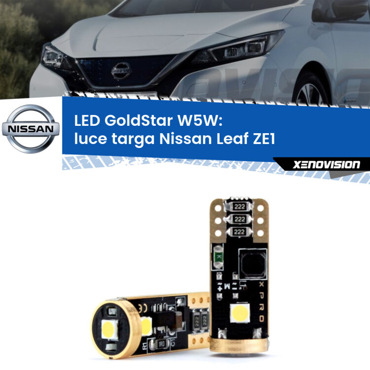 0 Luce Targa LED Nissan Leaf ZE1 2017 in poi: T10 GoldStar <strong>Luce Targa LED Nissan Leaf</strong> ZE1 2017 in poi: ottima luminosità a 360 gradi. Si inseriscono ovunque. Canbus, Top Quality.