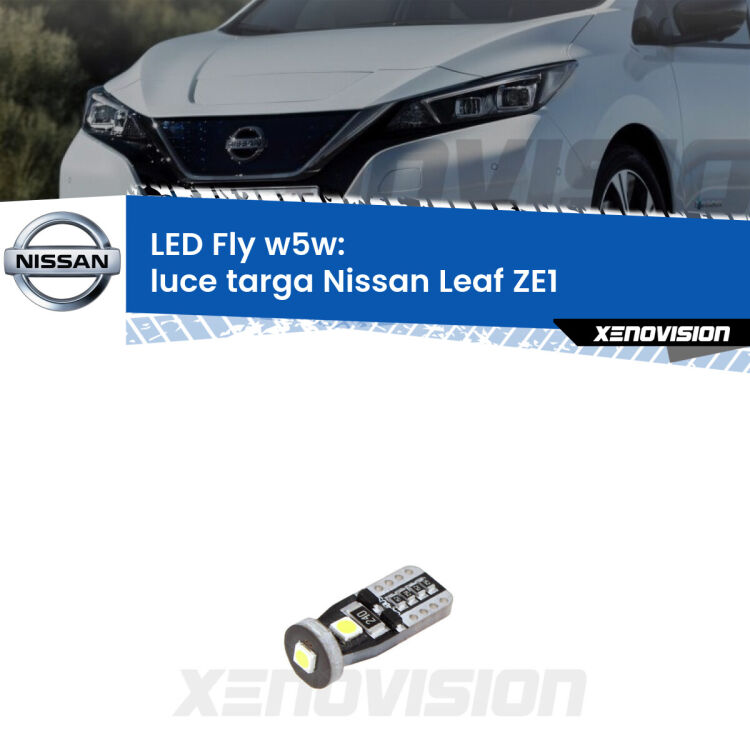 <strong>luce targa LED per Nissan Leaf</strong> ZE1 2017 in poi. Coppia lampadine <strong>w5w</strong> Canbus compatte modello Fly Xenovision.