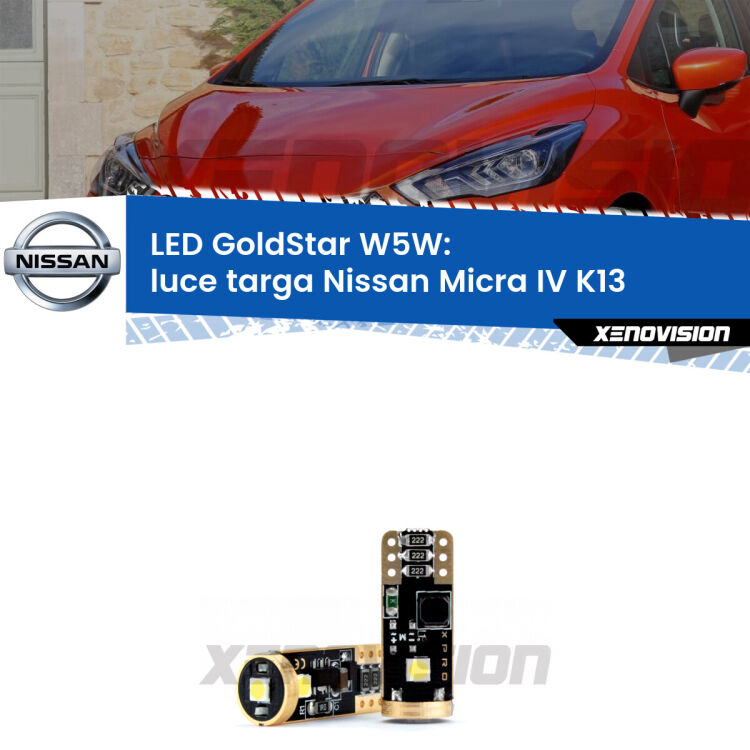 <strong>Luce Targa LED Nissan Micra IV</strong> K13 2010 - 2015: ottima luminosità a 360 gradi. Si inseriscono ovunque. Canbus, Top Quality.