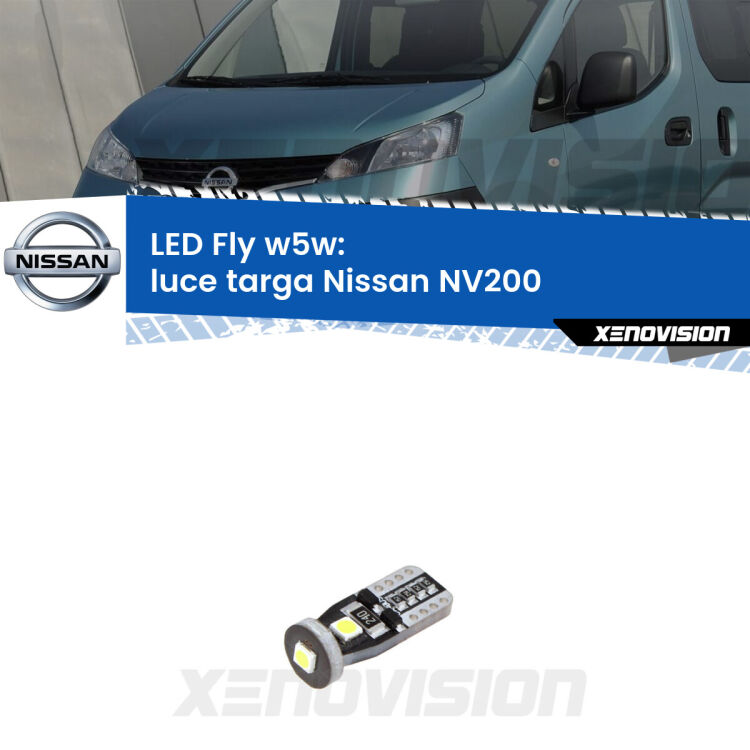 <strong>luce targa LED per Nissan NV200</strong>  2010 - 2019. Coppia lampadine <strong>w5w</strong> Canbus compatte modello Fly Xenovision.