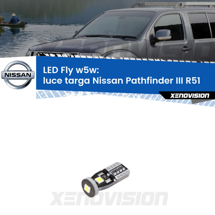 <strong>luce targa LED per Nissan Pathfinder III</strong> R51 2005 - 2011. Coppia lampadine <strong>w5w</strong> Canbus compatte modello Fly Xenovision.