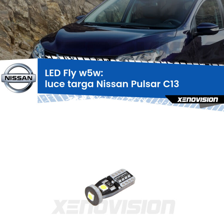 <strong>luce targa LED per Nissan Pulsar</strong> C13 2014 - 2018. Coppia lampadine <strong>w5w</strong> Canbus compatte modello Fly Xenovision.