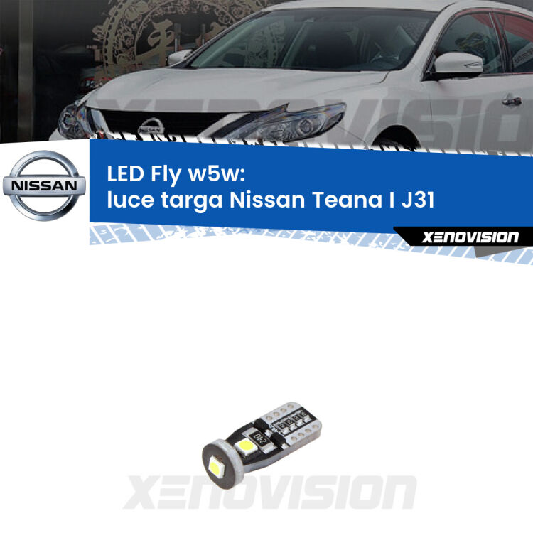 <strong>luce targa LED per Nissan Teana I</strong> J31 2003 - 2008. Coppia lampadine <strong>w5w</strong> Canbus compatte modello Fly Xenovision.