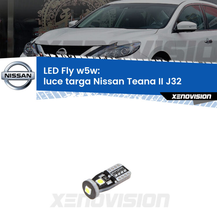 <strong>luce targa LED per Nissan Teana II</strong> J32 2008 - 2013. Coppia lampadine <strong>w5w</strong> Canbus compatte modello Fly Xenovision.