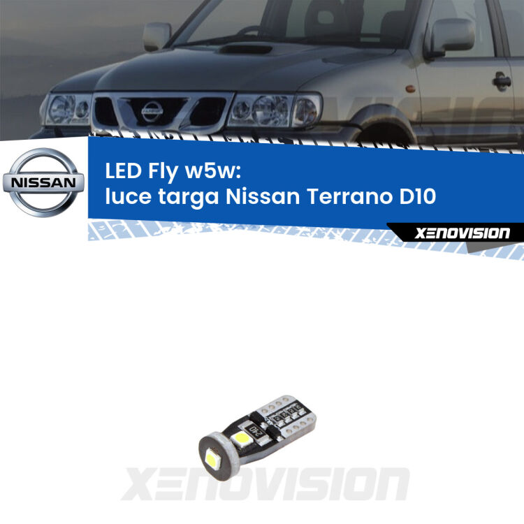 <strong>luce targa LED per Nissan Terrano</strong> D10 2013 in poi. Coppia lampadine <strong>w5w</strong> Canbus compatte modello Fly Xenovision.