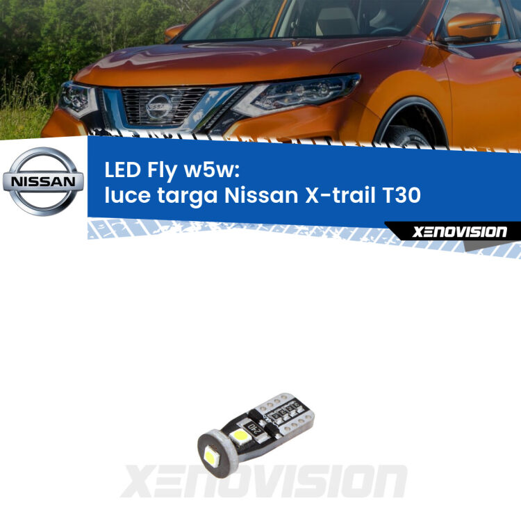 <strong>luce targa LED per Nissan X-trail</strong> T30 2001 - 2007. Coppia lampadine <strong>w5w</strong> Canbus compatte modello Fly Xenovision.