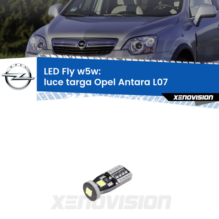 <strong>luce targa LED per Opel Antara</strong> L07 2006 - 2015. Coppia lampadine <strong>w5w</strong> Canbus compatte modello Fly Xenovision.