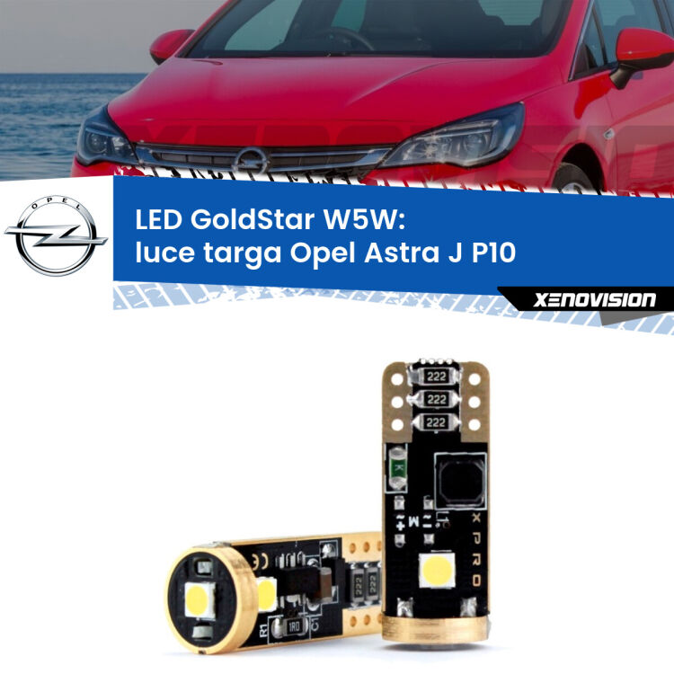 0 Luce Targa LED Opel Astra J P10 2009 - 2015: T10 GoldStar <strong>Luce Targa LED Opel Astra J</strong> P10 2009 - 2015: ottima luminosità a 360 gradi. Si inseriscono ovunque. Canbus, Top Quality.