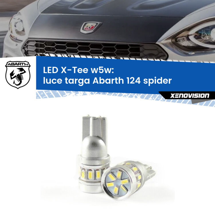 0 Luce Targa LED per Abarth 124 spider 2016 - 2019: W5W X-Tee <strong>LED luce targa per Abarth 124 spider</strong> 2016 - 2019. Lampade <strong>W5W</strong> modello X-Tee Xenovision top di gamma.