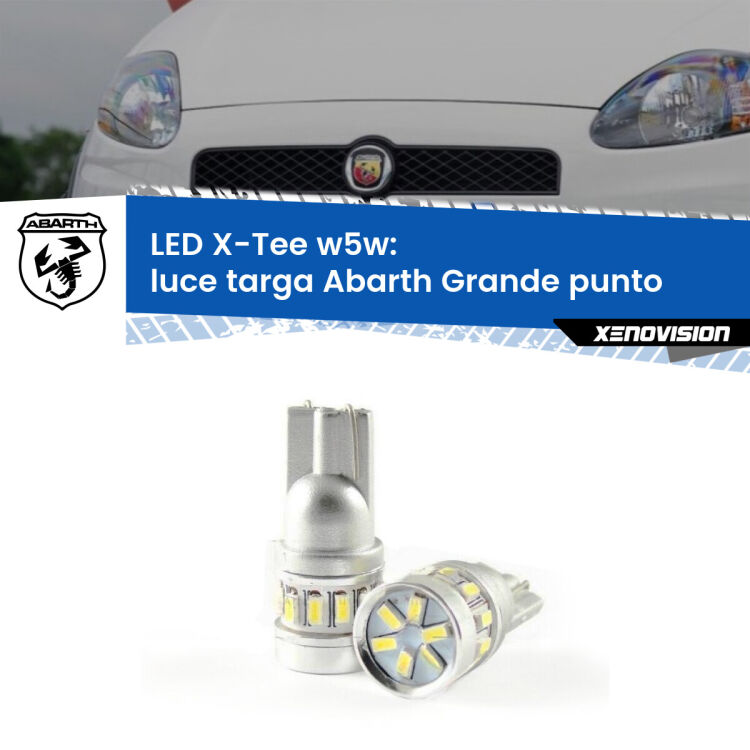 0 Luce Targa LED per Abarth Grande punto 2007 - 2010: W5W X-Tee <strong>LED luce targa per Abarth Grande punto</strong> 2007 - 2010. Lampade <strong>W5W</strong> modello X-Tee Xenovision top di gamma.