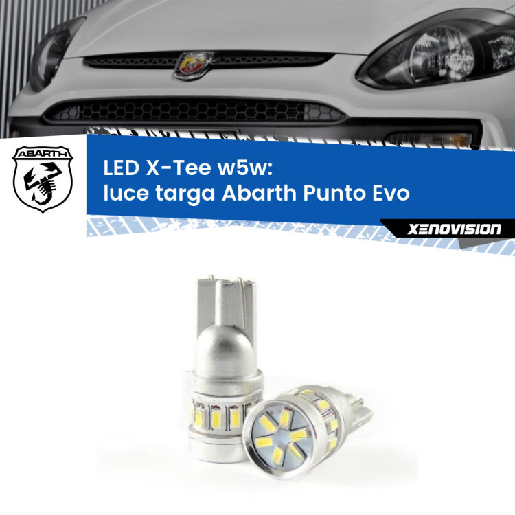 0 Luce Targa LED per Abarth Punto Evo  2010 - 2014: W5W X-Tee <strong>LED luce targa per Abarth Punto Evo</strong>  2010 - 2014. Lampade <strong>W5W</strong> modello X-Tee Xenovision top di gamma.
