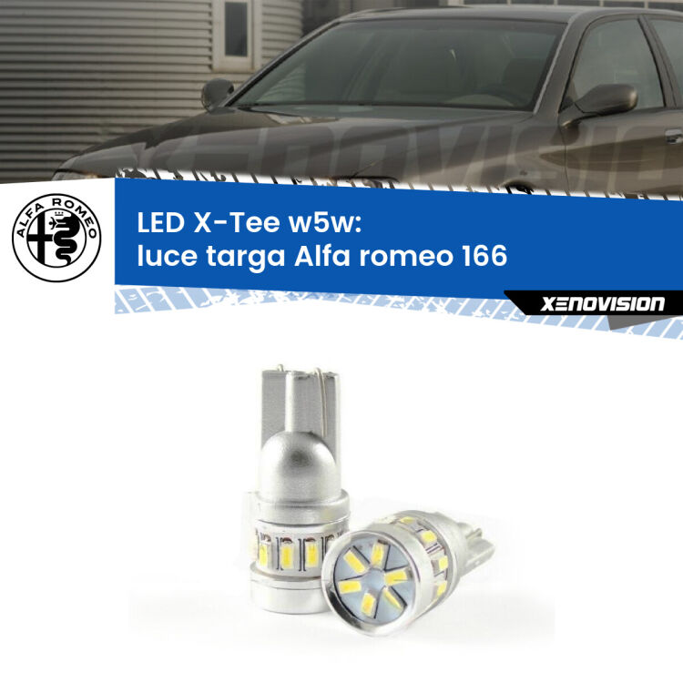 0 Luce Targa LED per Alfa romeo 166  1998 - 2007: W5W X-Tee <strong>LED luce targa per Alfa romeo 166</strong>  1998 - 2007. Lampade <strong>W5W</strong> modello X-Tee Xenovision top di gamma.
