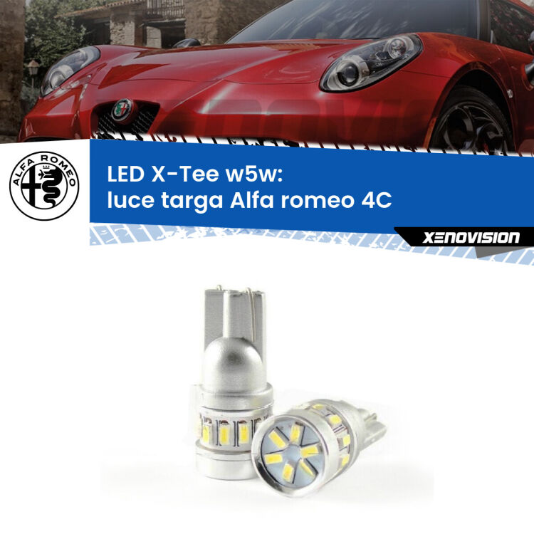 0 Luce Targa LED per Alfa romeo 4C  2013 in poi: W5W X-Tee <strong>LED luce targa per Alfa romeo 4C</strong>  2013 in poi. Lampade <strong>W5W</strong> modello X-Tee Xenovision top di gamma.