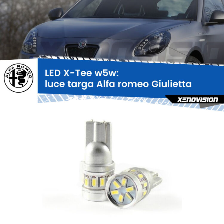 0 Luce Targa LED per Alfa romeo Giulietta 2010 in poi: W5W X-Tee <strong>LED luce targa per Alfa romeo Giulietta</strong> 2010 in poi. Lampade <strong>W5W</strong> modello X-Tee Xenovision top di gamma.