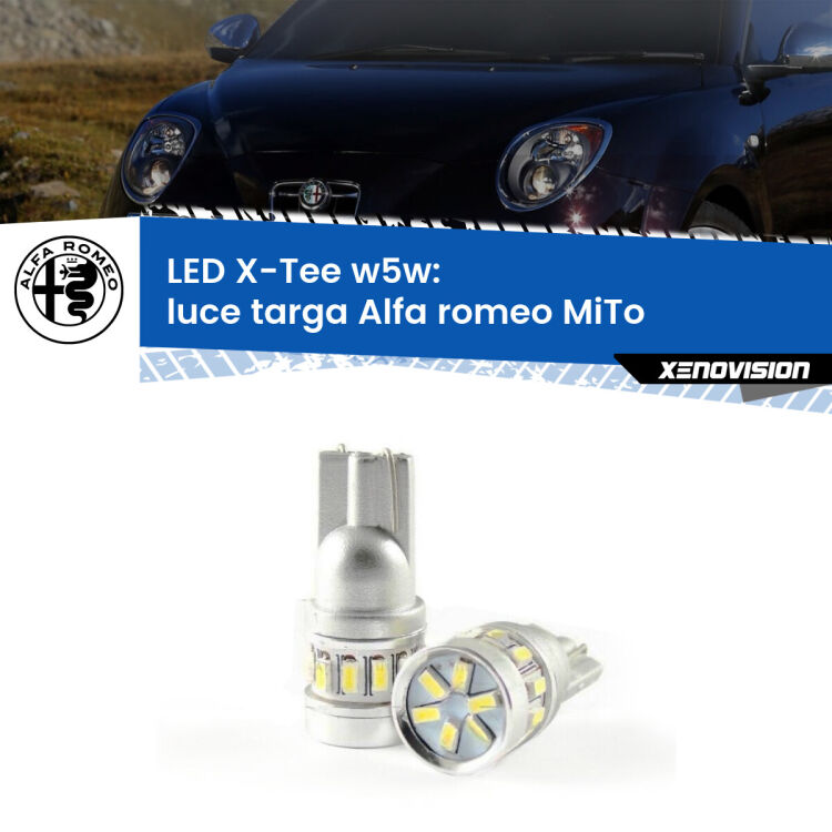 0 Luce Targa LED per Alfa romeo MiTo 2008 - 2018: W5W X-Tee <strong>LED luce targa per Alfa romeo MiTo</strong> 2008 - 2018. Lampade <strong>W5W</strong> modello X-Tee Xenovision top di gamma.