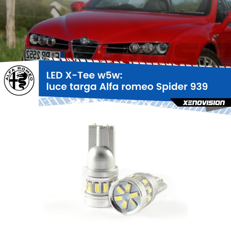0 Luce Targa LED per Alfa romeo Spider 939 2006 - 2010: W5W X-Tee <strong>LED luce targa per Alfa romeo Spider</strong> 939 2006 - 2010. Lampade <strong>W5W</strong> modello X-Tee Xenovision top di gamma.