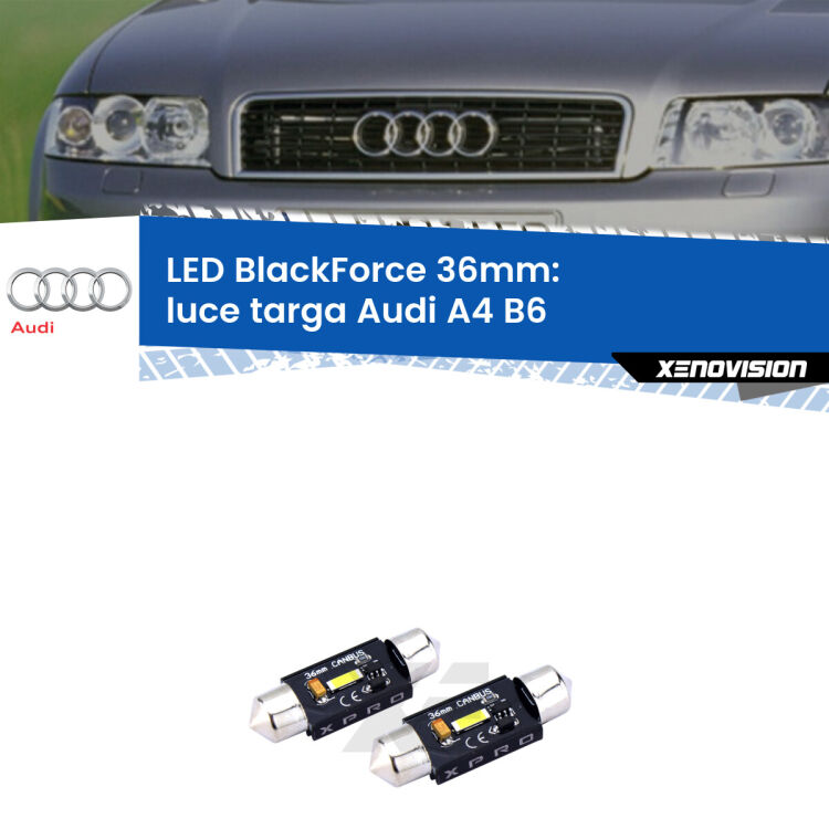 <strong>LED luce targa 36mm per Audi A4</strong> B6 2000 - 2004. Coppia lampadine <strong>C5W</strong>modello BlackForce Xenovision.