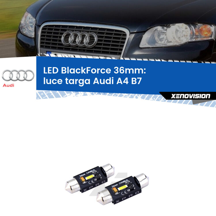 <strong>LED luce targa 36mm per Audi A4</strong> B7 2004 - 2008. Coppia lampadine <strong>C5W</strong>modello BlackForce Xenovision.