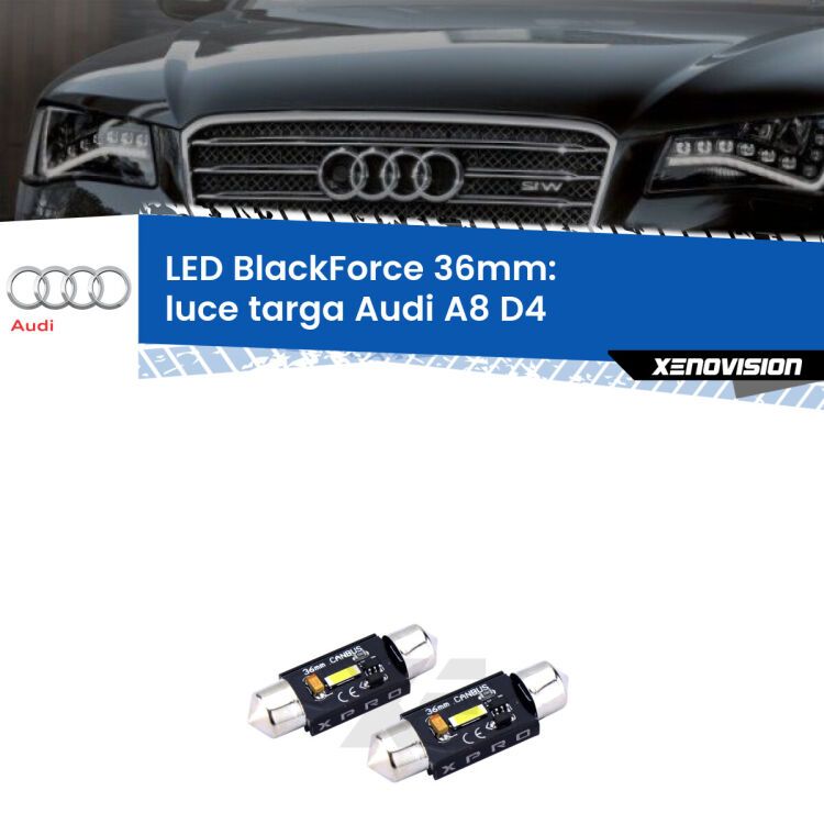 <strong>LED luce targa 36mm per Audi A8</strong> D4 2009 - 2012. Coppia lampadine <strong>C5W</strong>modello BlackForce Xenovision.