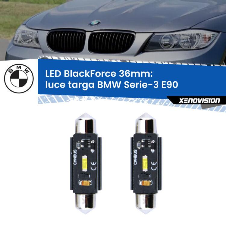 0 Luce Targa LED per BMW Serie-3 E90 2005 - 2011: C5W BlackForce 36mm (Coppia) <strong>Luce Targa LED per BMW Serie-3</strong> E90 2005 - 2011. Coppia lampade <strong>C5W</strong> 36mm modello BlackForce canbus.