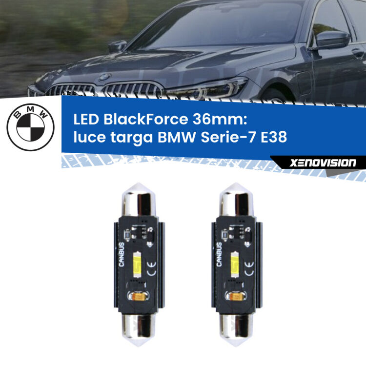 0 Luce Targa LED per BMW Serie-7 E38 1994 - 2001: C5W BlackForce 36mm (Coppia) <strong>Luce Targa LED per BMW Serie-7</strong> E38 1994 - 2001. Coppia lampade <strong>C5W</strong> 36mm modello BlackForce canbus.