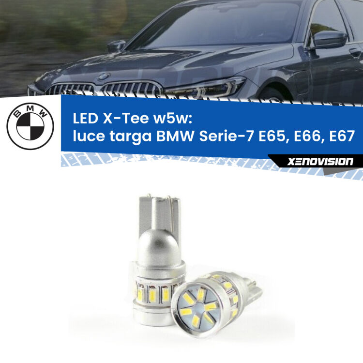 0 Luce Targa LED per BMW Serie-7 E65, E66, E67 2001 - 2005: W5W X-Tee <strong>LED luce targa per BMW Serie-7</strong> E65, E66, E67 2001 - 2005. Lampade <strong>W5W</strong> modello X-Tee Xenovision top di gamma.