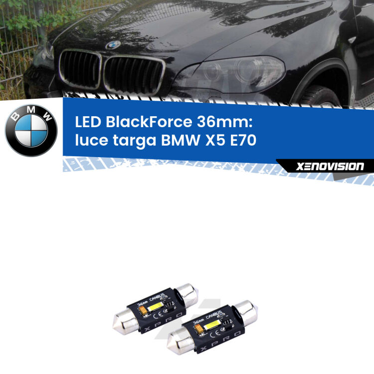 <strong>LED luce targa 36mm per BMW X5</strong> E70 2006 - 2013. Coppia lampadine <strong>C5W</strong>modello BlackForce Xenovision.