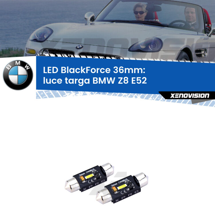 <strong>LED luce targa 36mm per BMW Z8</strong> E52 2000 - 2003. Coppia lampadine <strong>C5W</strong>modello BlackForce Xenovision.