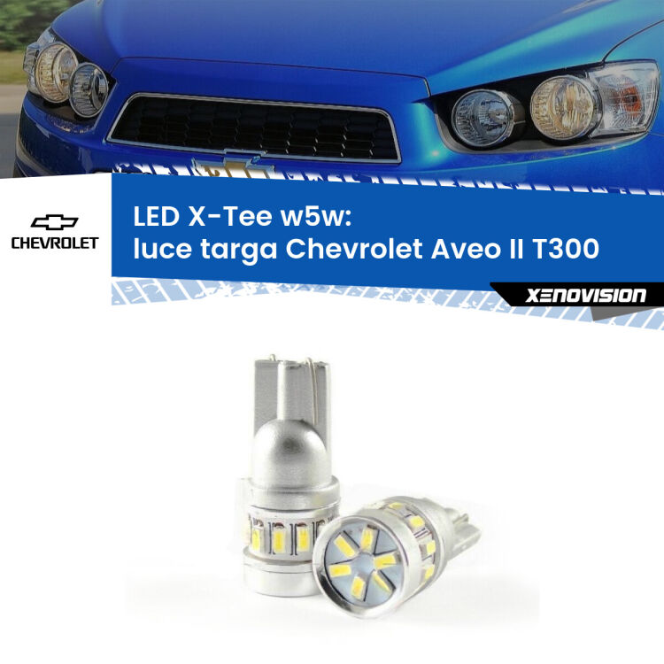 0 Luce Targa LED per Chevrolet Aveo II T300 2011 - 2021: W5W X-Tee <strong>LED luce targa per Chevrolet Aveo II</strong> T300 2011 - 2021. Lampade <strong>W5W</strong> modello X-Tee Xenovision top di gamma.