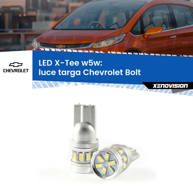 0 Luce Targa LED per Chevrolet Bolt 2016 in poi: W5W X-Tee <strong>LED luce targa per Chevrolet Bolt</strong> 2016 in poi. Lampade <strong>W5W</strong> modello X-Tee Xenovision top di gamma.