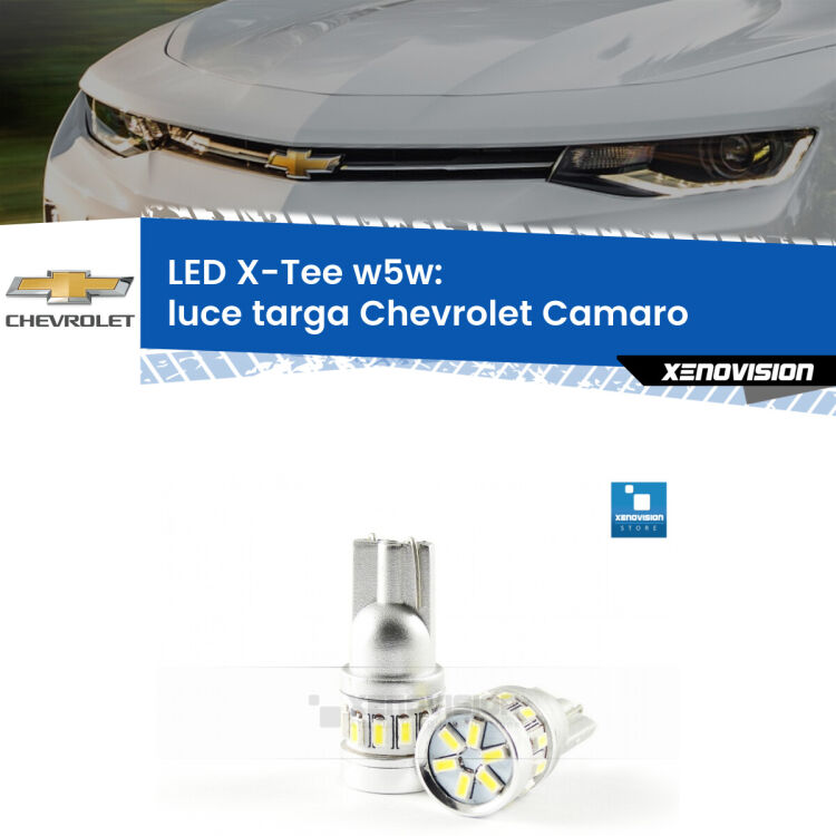 <strong>LED luce targa per Chevrolet Camaro</strong>  2015 in poi. Lampade <strong>W5W</strong> modello X-Tee Xenovision top di gamma.