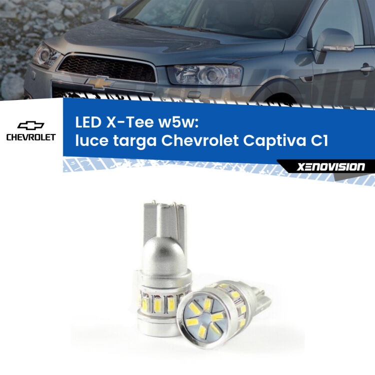 0 Luce Targa LED per Chevrolet Captiva C1 2006 - 2018: W5W X-Tee <strong>LED luce targa per Chevrolet Captiva</strong> C1 2006 - 2018. Lampade <strong>W5W</strong> modello X-Tee Xenovision top di gamma.
