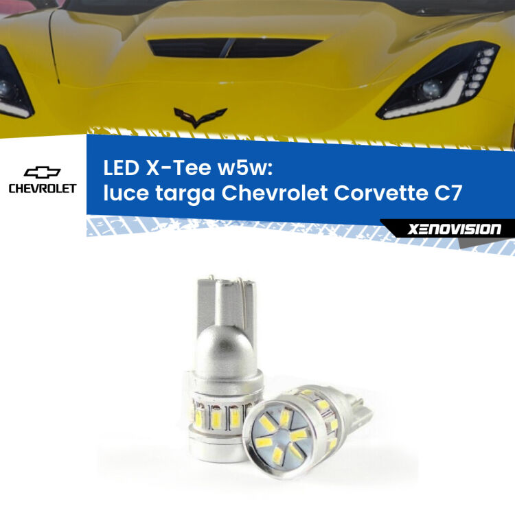 0 Luce Targa LED per Chevrolet Corvette C7 2013 - 2019: W5W X-Tee <strong>LED luce targa per Chevrolet Corvette</strong> C7 2013 - 2019. Lampade <strong>W5W</strong> modello X-Tee Xenovision top di gamma.