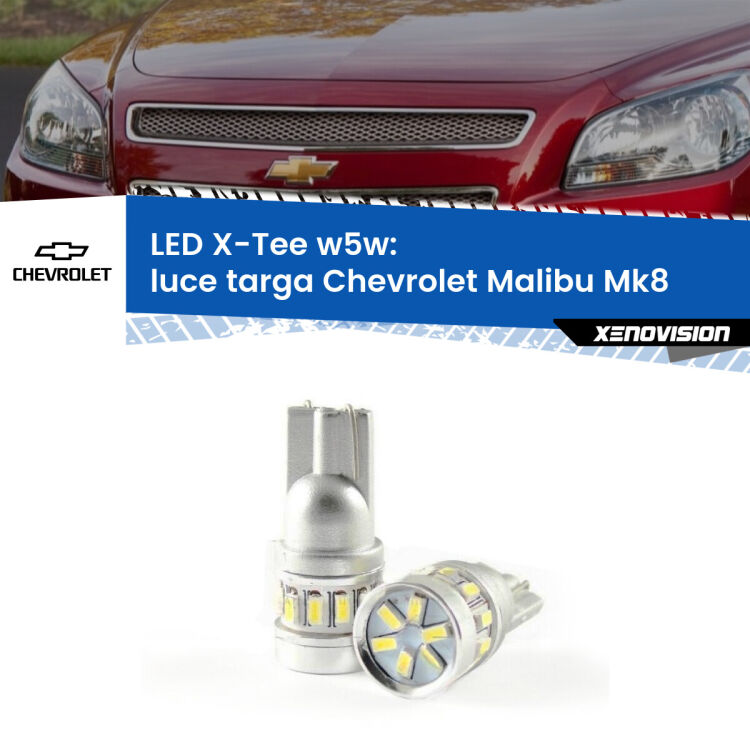 0 Luce Targa LED per Chevrolet Malibu Mk8 2012 - 2015: W5W X-Tee <strong>LED luce targa per Chevrolet Malibu</strong> Mk8 2012 - 2015. Lampade <strong>W5W</strong> modello X-Tee Xenovision top di gamma.