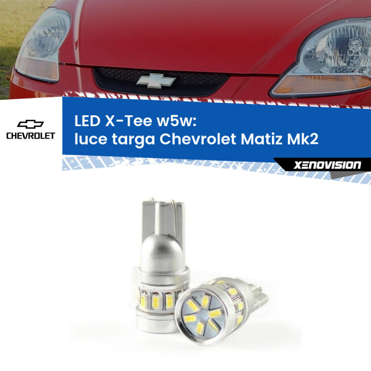 0 Luce Targa LED per Chevrolet Matiz Mk2 2005 - 2011: W5W X-Tee <strong>LED luce targa per Chevrolet Matiz</strong> Mk2 2005 - 2011. Lampade <strong>W5W</strong> modello X-Tee Xenovision top di gamma.
