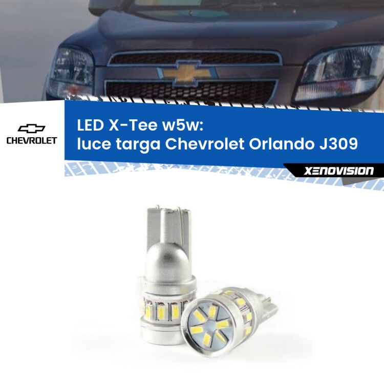 0 Luce Targa LED per Chevrolet Orlando J309 2011 - 2019: W5W X-Tee <strong>LED luce targa per Chevrolet Orlando</strong> J309 2011 - 2019. Lampade <strong>W5W</strong> modello X-Tee Xenovision top di gamma.
