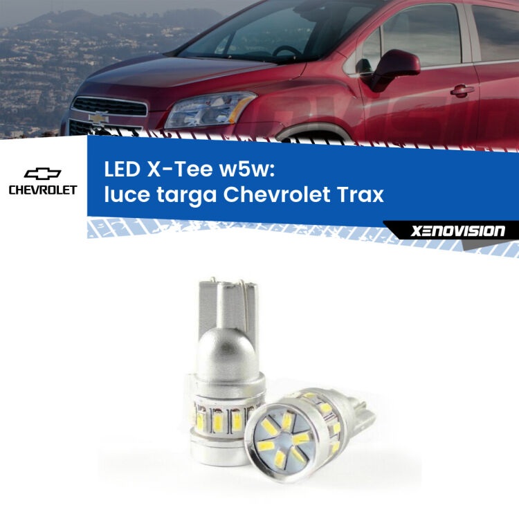 0 Luce Targa LED per Chevrolet Trax 2012 in poi: W5W X-Tee <strong>LED luce targa per Chevrolet Trax</strong> 2012 in poi. Lampade <strong>W5W</strong> modello X-Tee Xenovision top di gamma.
